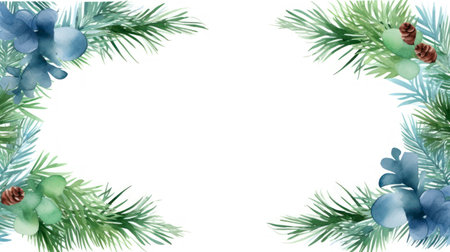 Watercolor Christmas wreath with fir branches and pine cones. Hand painted illustration. Generative AIの素材