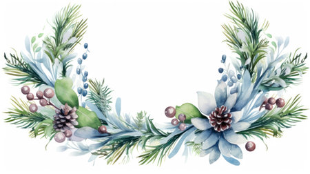 Watercolor Christmas wreath. Hand painted illustration on white background. Generative AIの素材