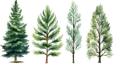 Watercolor pine tree set. Hand painted illustration isolated on white background Generative AIの素材