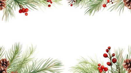 Watercolor Christmas wreath with fir branches, pine cones and berries Generative AIの素材
