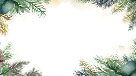 Watercolor Christmas background with fir branches and pine cones. Hand painted illustration Generative AIの素材