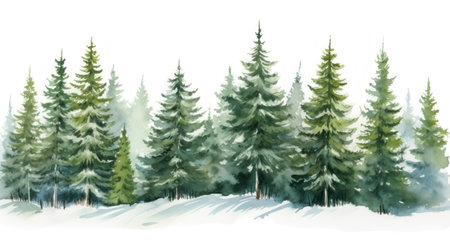 Watercolor winter forest with fir trees. illustration for your design Generative AIの素材