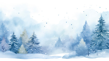 Winter forest landscape. Watercolor hand drawn illustration. Winter background. Generative AIの素材