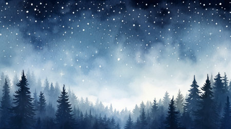 Winter forest with snowflakes. Christmas background. illustration. Generative AIの素材
