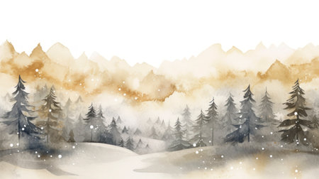 Winter forest. Watercolor hand drawn illustration on white background for your design Generative AIの素材
