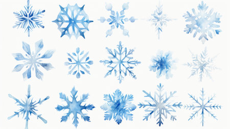 Beautiful Watercolor Snowflakes on White Background AI Generatedの素材