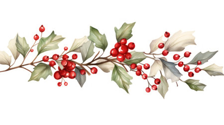 Beautiful Floral Christmas Illustration with Hand-Drawn Watercolor Winter Holly Branches AI Generatedの素材