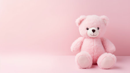Cute Bear Plush Toy on Pale Pink Background with Copy Space AI Generatedの素材