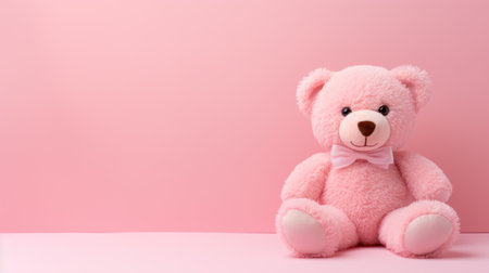 Cute Bear Plush Toy on Pale Pink Background with Copy Space AI Generatedの素材