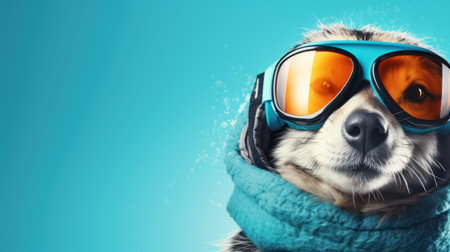 Funny Cute Animal Wearing Snowboard Goggles Ready for Holiday Travel AI Generatedの素材