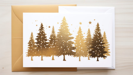 Christmas greeting card with fir tree and snowflakes on wood background Generative AIの素材