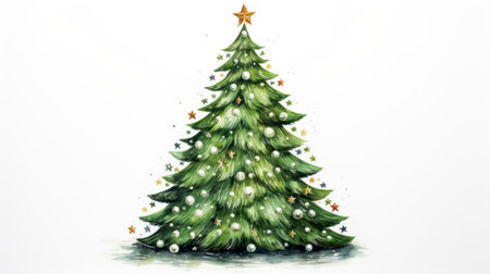 Watercolor Christmas tree isolated on white background. Hand drawn illustration. Generative AIの素材