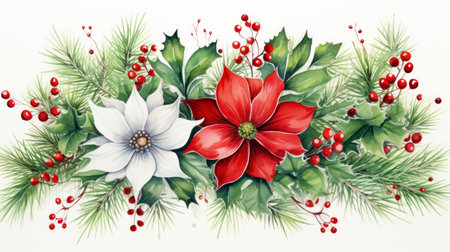 Christmas bouquet with poinsettia, holly and berries. illustration. Generative AIの素材