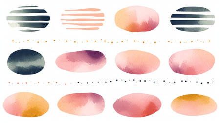 Set of hand drawn watercolor circles. illustration. Grunge elements. Generative AIの素材