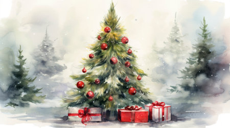 Beautiful Christmas Abstract Fir Tree with Gifts AI Generatedの素材