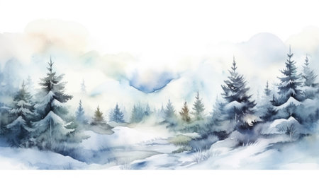 Winter forest. Watercolor winter landscape. illustration for your design Generative AIの素材