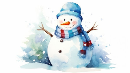 Watercolor snowman isolated on white background. Hand drawn illustration. Generative AIの素材