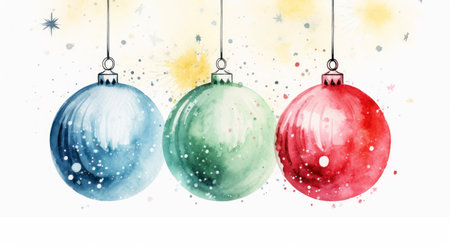 Christmas Greeting Card with Watercolor Background and Christmas Ball AI Generatedの素材