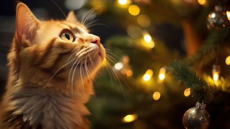Cat and Christmas Tree AI Generatedの素材