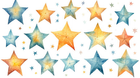 Set of watercolor stars. Hand drawn stars. illustration. Generative AIの素材