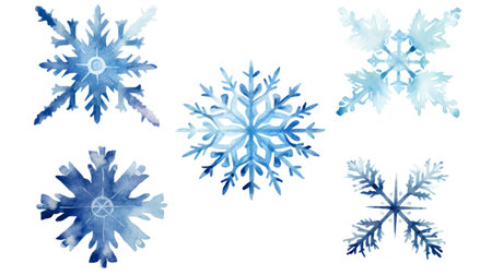 Watercolor snowflakes set on white background. illustration. Generative AIの素材