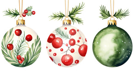 Watercolor christmas balls. Hand drawn illustration isolated on white background Generative AIの素材
