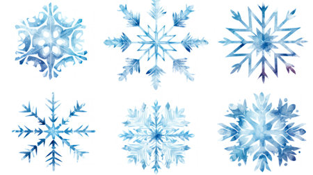 Set of watercolor snowflakes isolated on white background. illustration. Generative AIの素材