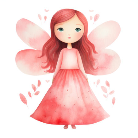 Cute watercolor fairy girl isolated on white background. Hand drawn illustration. Generative AIの素材