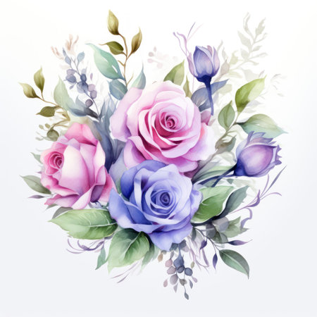 Beautiful vector watercolor floral bouquet with roses and leaves. Generative AIの素材