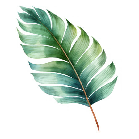 Watercolor tropical palm leaf isolated on white background. Hand painted illustration. Generative AIの素材