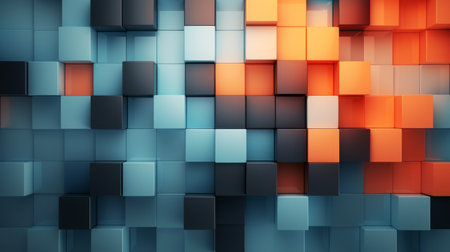 Abstract background of cubes in blue and orange colors. 3d rendering Generative AIの素材