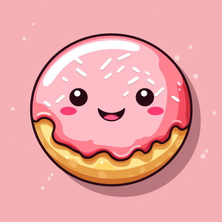 Cute cartoon donut with pink glaze. illustration. Generative AIの素材