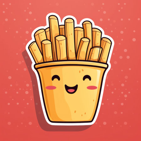 Funny cartoon french fries. illustration of fast food character. Generative AIの素材