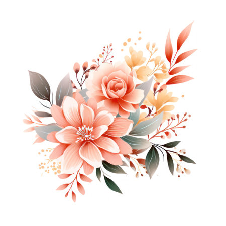 Floral bouquet with dahlias and leaves. illustration. Generative AIの素材