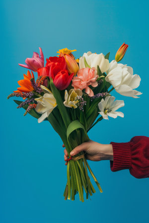 Colorful Flowers Against Blue Background Generative AIの素材