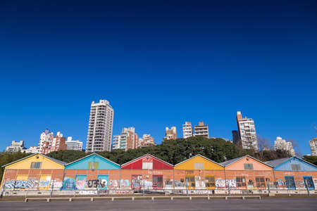 ROSARIO, ARGENTINA - JULY 6, 2019: View of the colorful warehouses of the CEC. Placed in the coastal...