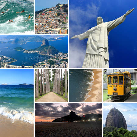 RIO DE JANEIRO, BRAZIL - MARCH 18, 2016: Collage of Rio de Janeiro, Brazil. Southamerica.のeditorial素材