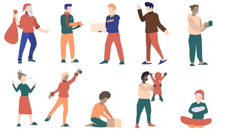 Set of characters in a flat style. Christmas party in the office, corporate, office staff at the party.のイラスト素材