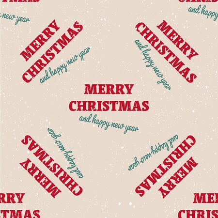 Merry Christmas and Happy New Year seamless pattern. Season greetings typography with hand drawn design elements for wrapping paper prints decoration needs. Vector vintage illustration.のイラスト素材