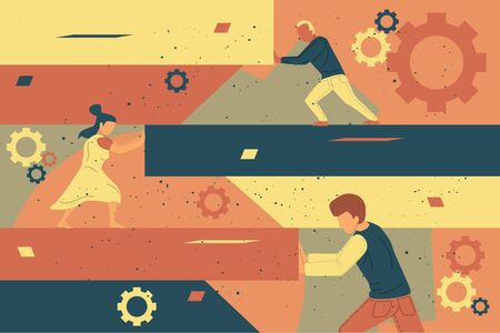 Vector business illustration, businessmen together build word teamwork, abstract design graphic, construction business project.のイラスト素材