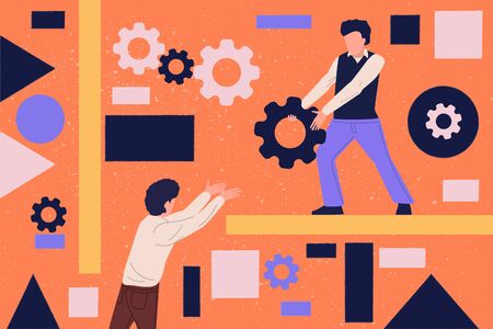 Vector business illustration, businessmen together build word teamwork, abstract design graphic, construction business project.のイラスト素材