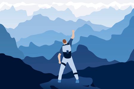 Web vector illustration on the theme of Climbing, Trekking, Hiking, Walking. Sports, outdoor recreation, adventures in nature, vacation. Wanderlust.のイラスト素材