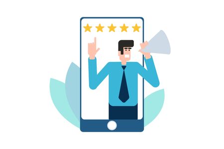 Businessman feedback concept vector illustration. We want your feedback banner for web pages.のイラスト素材
