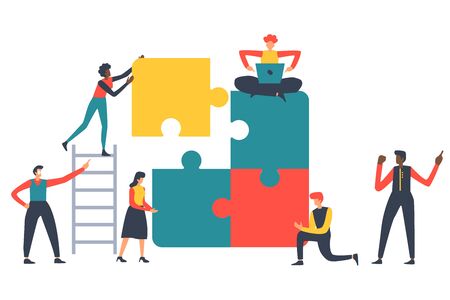 Puzzle teamwork concept vector illustration for business andfinance walpaper and brochure cover. Teambuilding design.のイラスト素材