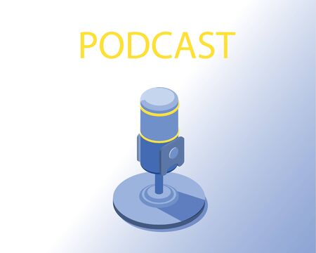 Isometric vector illustration for podcasting, broadcasting, straeming or online radio. Equipment for entertaiment, recording the podcasts and streaming games and etc. One color palette. Isometric Microphone.のイラスト素材