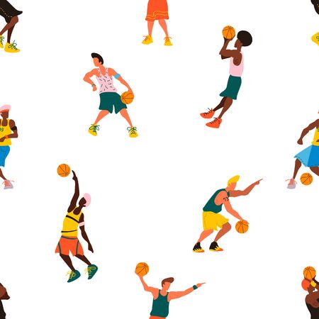 Seamless sports texture. Basketball seamless texture. Seamless sport pattern players with balls. Sports background. Creative grunge design of sport. Sport vector. Basketball vectorのイラスト素材
