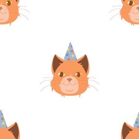 Vector Cat head for cats happy birthday celebration greeting cards or invitation banners seamless pattern.のイラスト素材