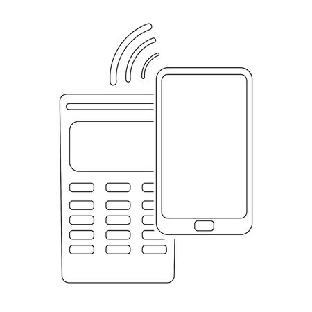 NFC payment linear icon. Cash receipt, QR code scanner, NFC smartphone. Thin line contour symbols. Isolated vector outline illustrations.のイラスト素材