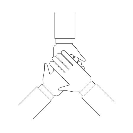 Teamwork icon suitable for info graphics, websites and print media and interfaces. 4 hands support each over vector illustration. Hand drawn style, lineart, vector icon.のイラスト素材