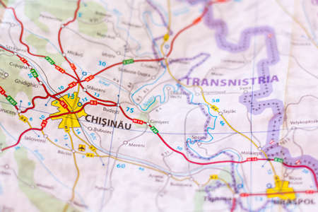 Close up of Chisinau, Moldova on a mapの写真素材